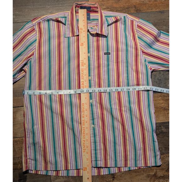 Faconnable Mens Short Sleeve Button Up Shirt Multi-Color Striped M 100% Cotton - Picture 3 of 4
